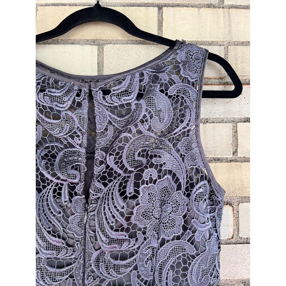 Adrianna Papell Guipure Floral Lace Sleeveless Sheath Dress Grey Cocktail Sz 10P - Picture 3 of 6